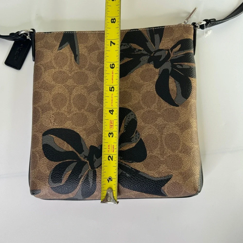 Coach Mini Rowan File Bag Brown Black Signature Canvas Bow Crossbody EXCELLENT